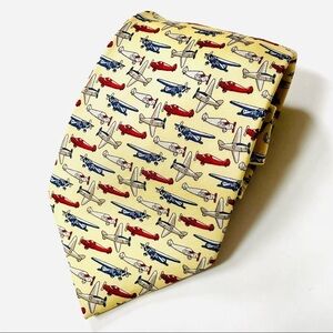 Vintage Rivety of Boston Cream Yellow Gibbon Aviation Plane Print 100% Silk Tie